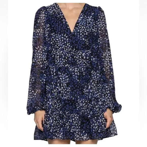 Ted Baker London Trissa Dress Womens Tiered Mini Swing Blue Floral Flowy - Picture 1 of 9